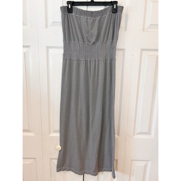 Lark + Grey Black & White Striped Strapless Tube Maxi Dress size L/XL - Picture 2 of 4